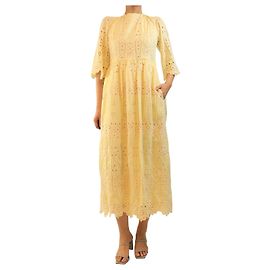 Autre Marque Robe midi jaune en broderie anglaise - size UK 12 Jaune