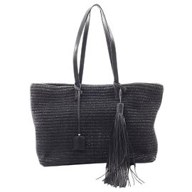 Saint Laurent Black Shopping raffia & leather tote bag Black