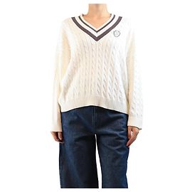 Brunello Cucinelli Weißer Cricket-Pullover mit Zopfmuster - Größe S Weiß