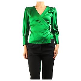 Diane Von Furstenberg Top transpassado de seda verde - size UK 8 Verde