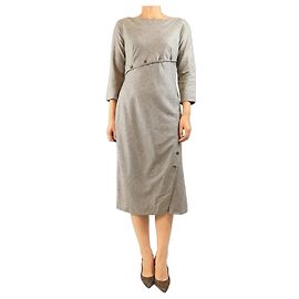 Alexander Mcqueen Brown metallic herringbone dress - size UK 12 Grey