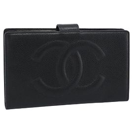 CHANEL COCO Mark Cartera Larga Piel Caviar Negra Gold CC Otro