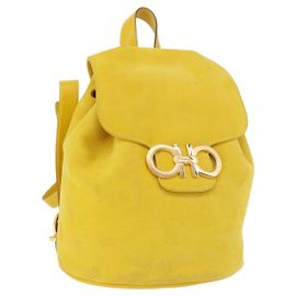 Salvatore Ferragamo Gancini Backpack Suede Yellow Gold Other