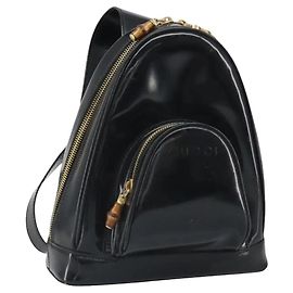 Gucci Rucksack aus schwarzem Leder mit Bambus Andere