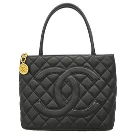 Saco Tote Chanel em couro de bezerro granulado preto Preto