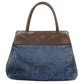 Saco Tote Chanel em denim Marrom Azul