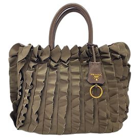 PRADA Frill Handbag in Brown Brown