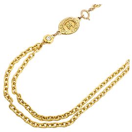 Collier Chanel plaqué or avec strass Doré