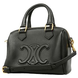 Céline Celine Triomphe Leather Handbag Black