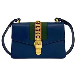 GUCCI Sylvie Sherry Line Leather 2-Way Shoulder Bag Red Green Navy blue
