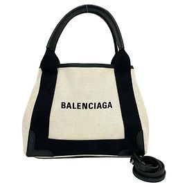 Sac à main Balenciaga Cabas S en toile et cuir Navy Noir Écru