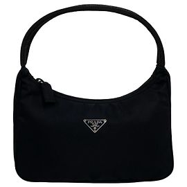 Prada Triangle Logo Plate Hardware Tessuto Nylon Mini Handbag Pouch Black
