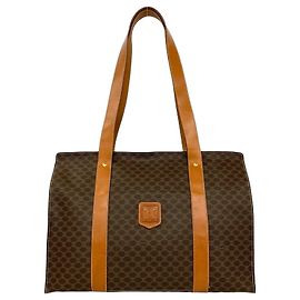 Céline Saco Tote Celine Vintage Macadam Blazon em couro Marrom