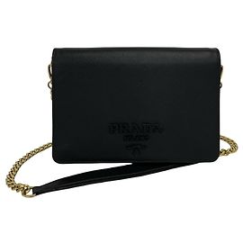Sac à épaule à chaîne en cuir Saffiano Prada Noir