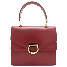 Céline Bolsa Celine de couro vermelho com aba dupla e alça de mão Vermelho Bordeaux