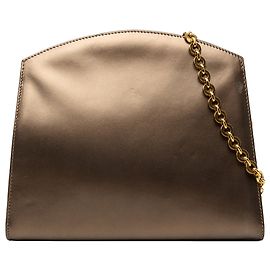 Salvatore Ferragamo Bolsa de Ombro com Corrente Ferragamo em Pele de Vitelo Metalizada Castanha Marrom Bronze