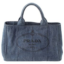 Tote Prada em denim azul com logótipo Canapa Azul Outro