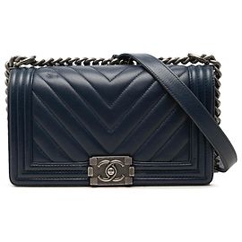 Chanel Blue Old Medium Chevron Caviar Boy Flap Bleu Bleu Marine