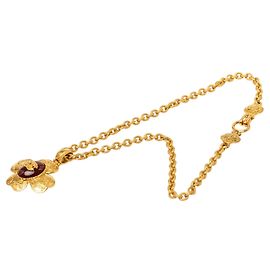 Collier pendentif trèfle Gripoix plaqué or Chanel Gold CC Autre Bordeaux