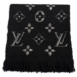Louis Vuitton Monogram Fringe Stole Black Silvery