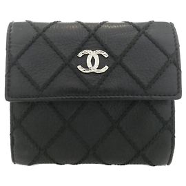 Chanel Fancy CC Line Black Leather Wallet Black