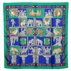 Hermès Hermes Carre 90 TORANA Tower Gate Scarf Muffler Multicolore Verde