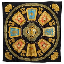 Hermès Lenço Hermes Carre 90 Poste et Cavalerie Preto