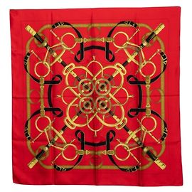 Hermès Hermes Carre 90 Eperon d'or Schal Rot Mehrfarben