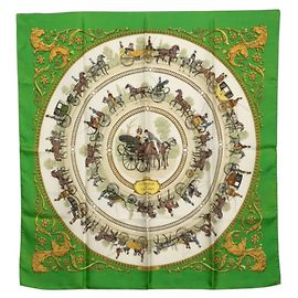 Hermès Lenço Hermes Carre 90 LA PROMENADE DE LONGCHAMPS Multicor Verde