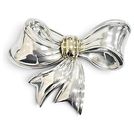 Tiffany & Co Spilla a Nastro Tiffany Vintage in Oro 18K e Argento 925 Argento D'oro