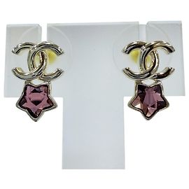 Pendientes Chanel B25P Coco Mark Star Crystal Plata Rosa
