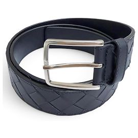 Cinto de couro Intrecciato Bottega Veneta Azul marinho
