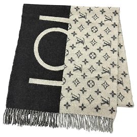 Écharpe à franges Monogram en cachemire Louis Vuitton Marron Noir