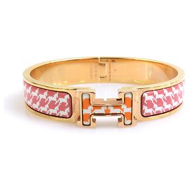 Hermès Hermes HERMES Bracelet Jonc Click H Métal Émail Orange Or Doré Orange