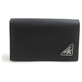 Prada Black Leather Card Case Black