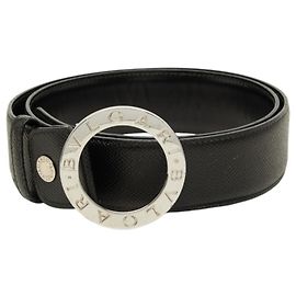 Bulgari Cinturón Bvlgari de cuero negro con hebilla de logotipo circular Negro