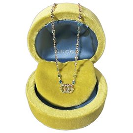 Collar Gucci GG Running Rainbow Diamond Double G Dorado