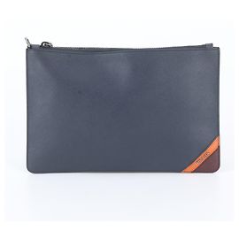 Bolsa Clutch Prada Second Bag em couro Saffiano Laranja Azul marinho