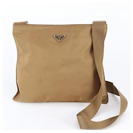 Bolsa de ombro em couro e nylon Tessuto com logótipo triangular Prada Marrom