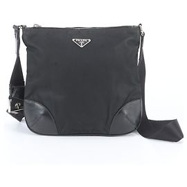 Borsa a tracolla in pelle e nylon Tessuto con logo triangolare Prada Nero