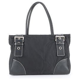 Saco Tote Prada em nylon Tessuto e couro Preto