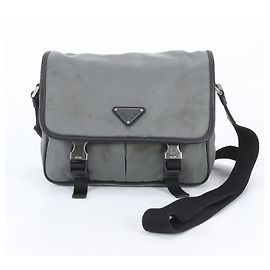 Prada Tessuto Nylon Triangle Logo Messenger Bag Brown Black