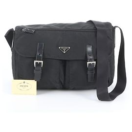 Prada Tessuto Nylon BT1738 Leather Shoulder Bag Black