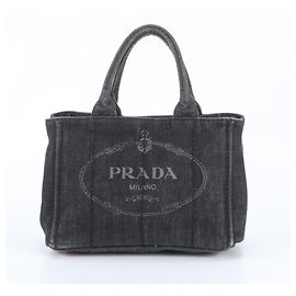 Prada Canapa Denim Tote Bag Anthrazitgrau