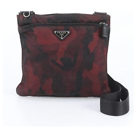 Prada Tessuto Nylon Camouflage Messenger Bag Black Red