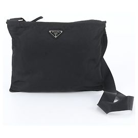 Prada Tessuto Nylon Triangle Logo Messenger Bag Black