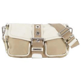 Bolsa de ombro em couro e nylon Tessuto com logótipo triangular Prada Branco Bege