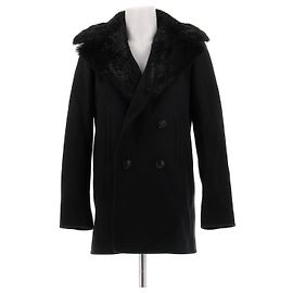 Saint Laurent Schwarzer Mantel mit Pelz Schwarz