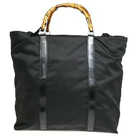 Tote convertible Gucci em nylon com fecho de correr e bambu Preto