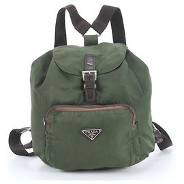 Mochila Prada de nailon Tessuto con logotipo triangular de cuero Castaño Verde Caqui